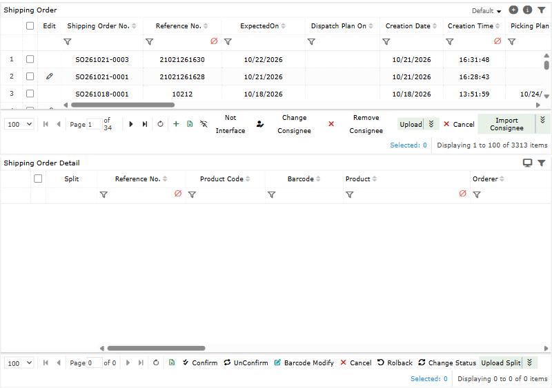 Shipping Order: Confirm and UnConfirm are under the order lines. Names are blurred.